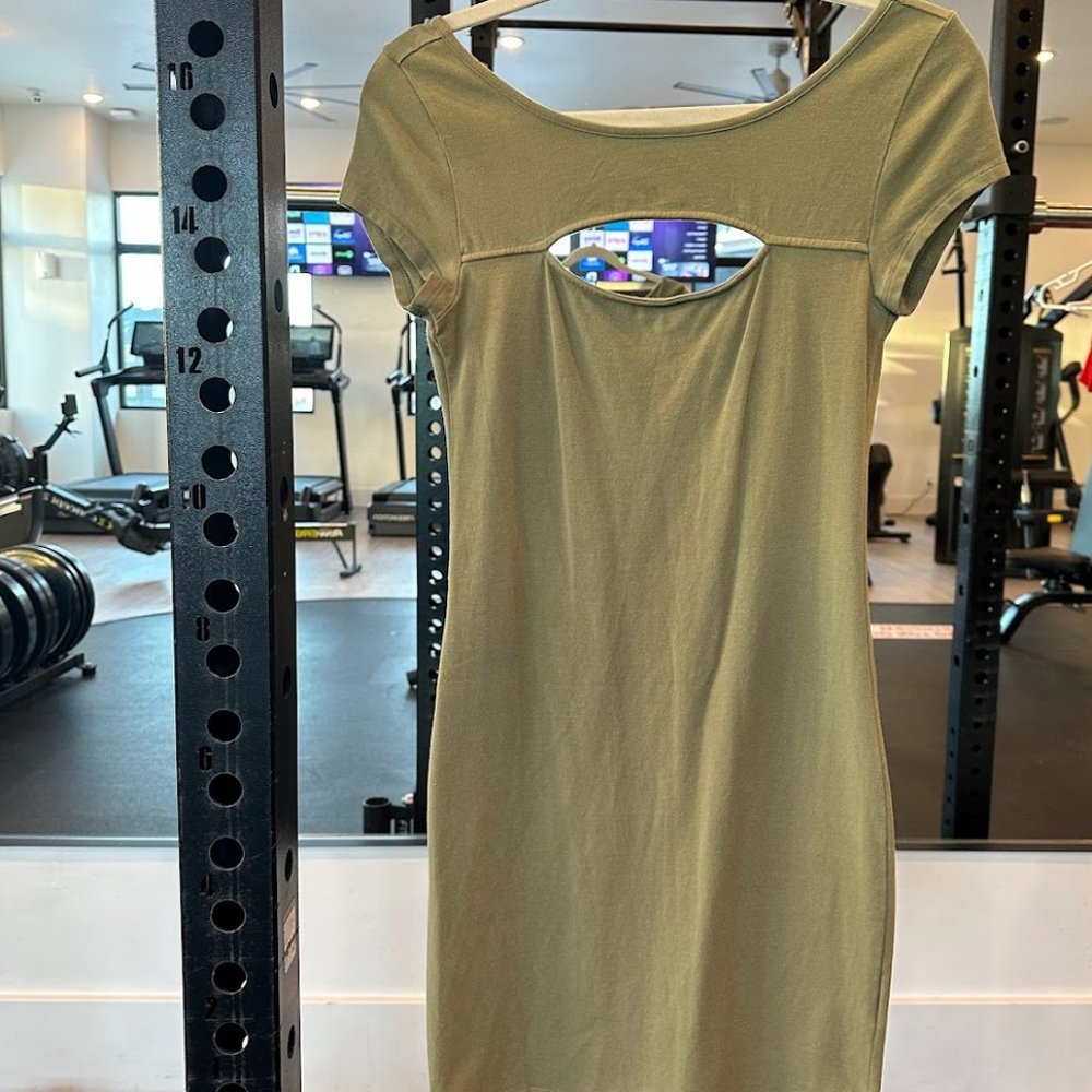 Guess Olive Green Bodycon Dress with Cutout